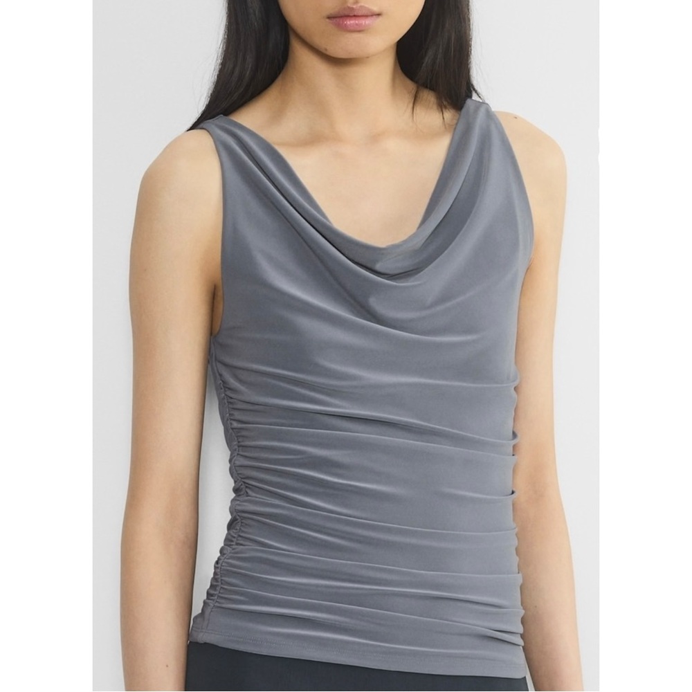 Wilfred Smooth Matter Clarissa Gray Blue Sleek Drapey Cowlneck DressTop sz S